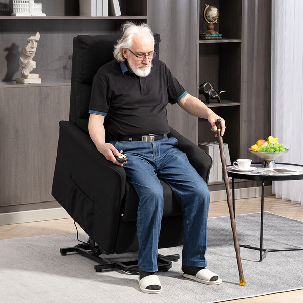 Electric Lift and Recliner Chair with Remote Control, Side Pockets, Black