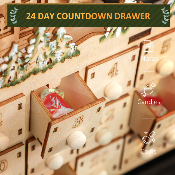 24-Day Wooden Christmas Advent Calendar with LED Lights