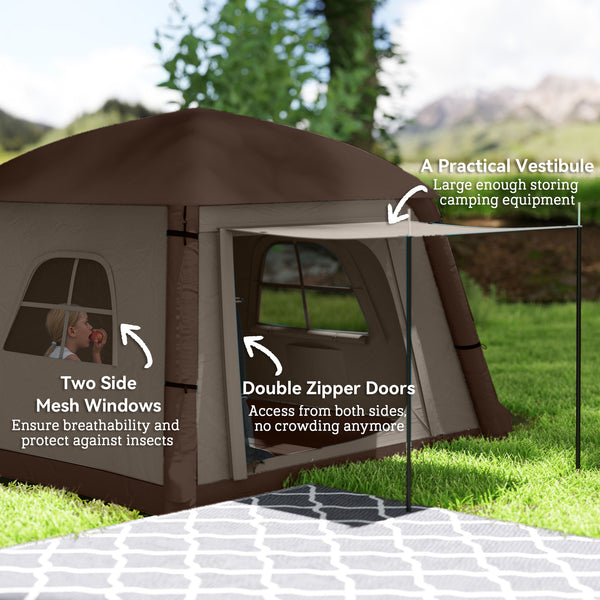 1-2 Person Inflatable Camping Tent with Hand Pump, Carry Bag, Khaki and Brown