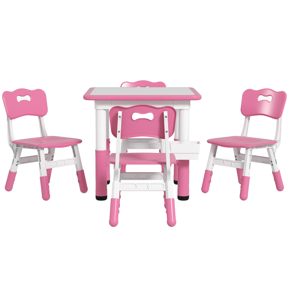 5-Piece Height Adjustable Toddler Table and Chair Set, Pink