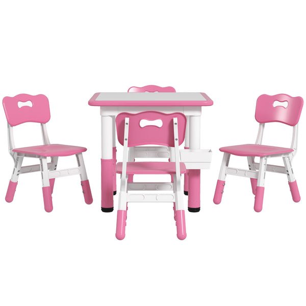 5-Piece Height Adjustable Toddler Table and Chair Set, Pink