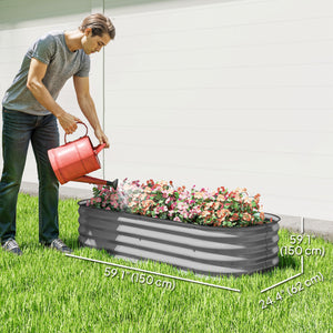 Galvanized raised planter with safety rim, silver
