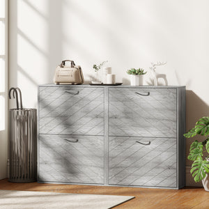 Shoe cabinet with 4 drop-down drawers, holding 12 pairs of shoes, grey