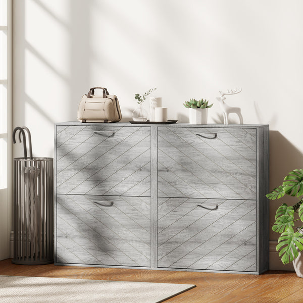 Shoe cabinet with 4 drop-down drawers, holding 12 pairs of shoes, grey