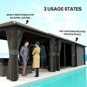 10' x 12' Outdoor Hardtop Gazebo Metal Roof Patio Gazebo with Aluminum Frame, Mesh Nettings, Dark Grey