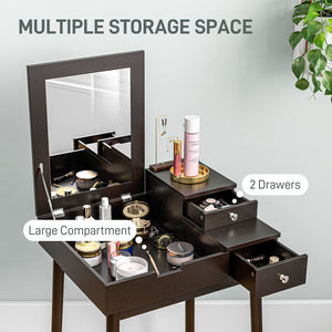 Dressing table with folding mirror and 2 drawers, black