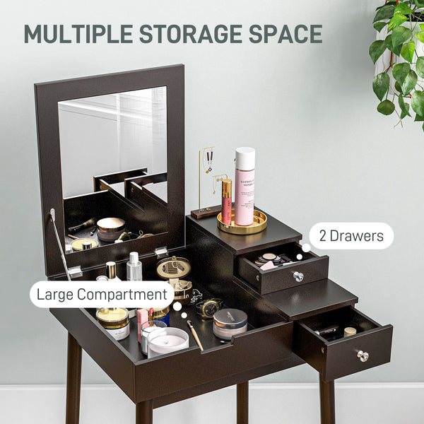 Dressing table with folding mirror and 2 drawers, black