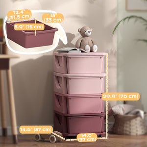 4-Tier Organizer with 4 Plastic Drawers, Pink