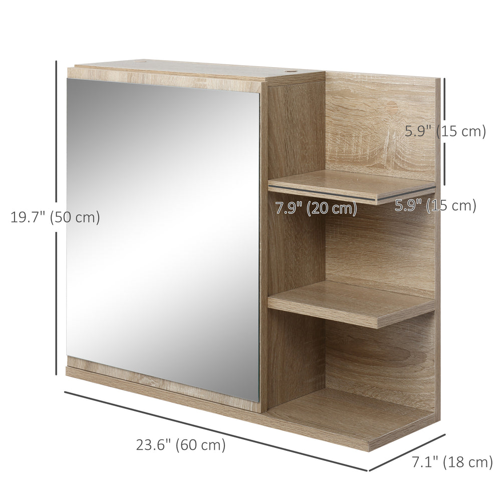 Wall-mounted bathroom cabinet with mirror and 3 open shelves, natural color