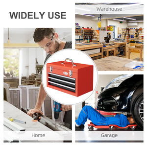 3-drawer tool chest with metal latch closure, red