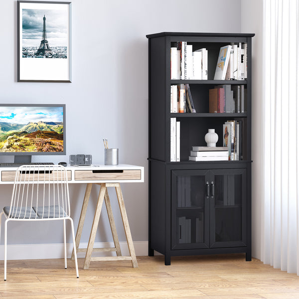 3-Tier Bookcase with Glass Doors and Adjustable Shelves, Black