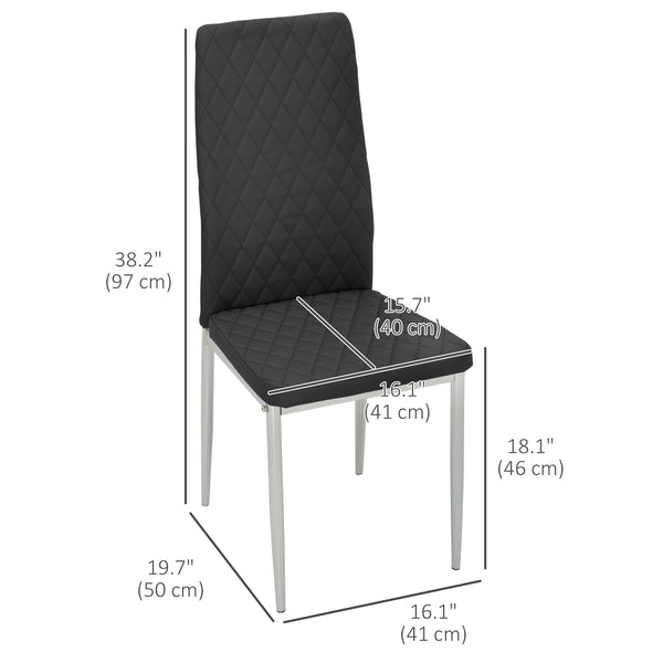 Set of 4 dining chairs with faux leather upholstery and steel legs, black