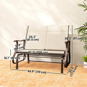 Two-seater outdoor rocking chair with mesh seat and backrest