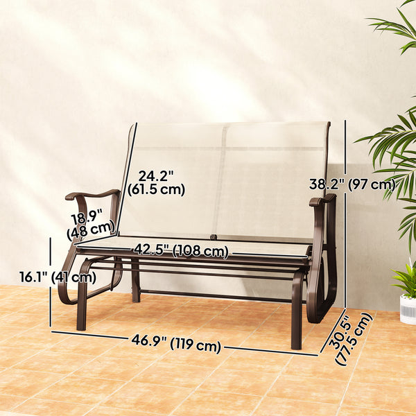 Two-seater outdoor rocking chair with mesh seat and backrest