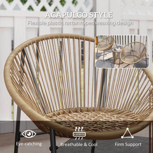 Outdoor Bistro Set, 3 Piece Wicker Patio Furniture Set with 2 Chairs and Glass-Top Table, Natural Wood