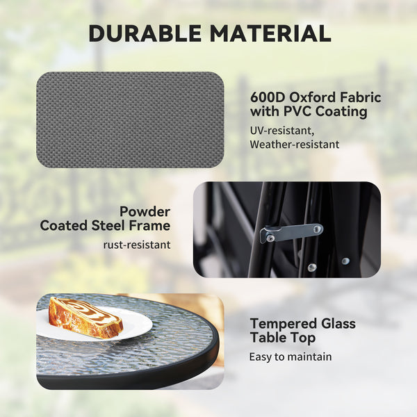 3-Piece Outdoor Folding Rocking Chair Set, Light Grey