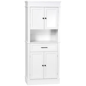 Modern kitchen cabinet with doors, open and adjustable shelves, white