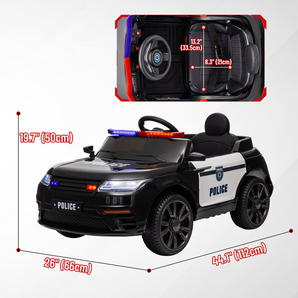 12V Electric Police Car for Kids with Remote Control, Black
