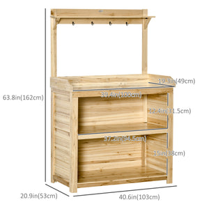 Wooden potting table with galvanized metal top