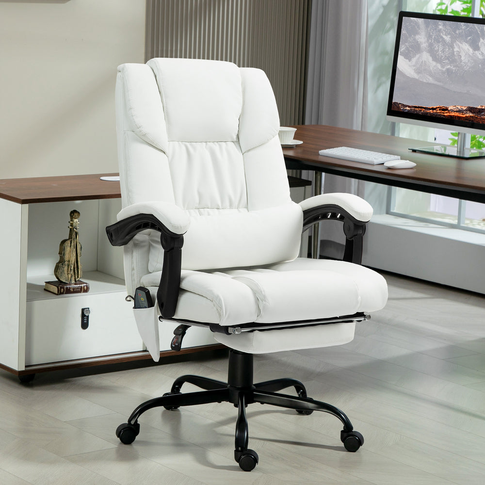 6-point vibrating massage chair with retractable footrest, white