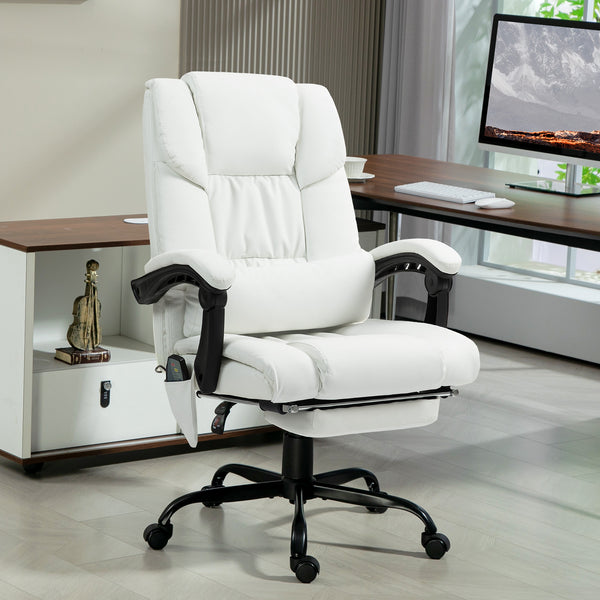 6-point vibrating massage chair with retractable footrest, white