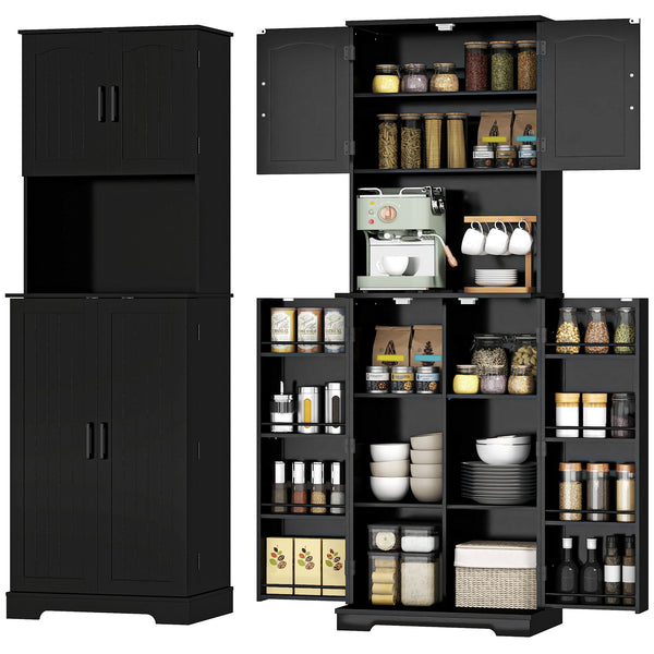 Country-style storage cabinet with adjustable shelves and 8 spice compartments, black.