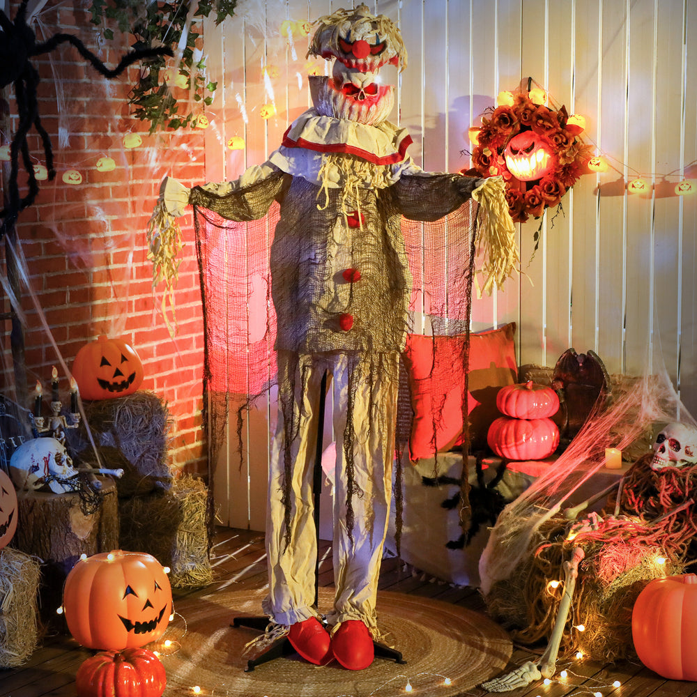 Life-Size Animated Pumpkin Clown with Light-Up LED Eyes, Battery Operated, Indoor Party Prop