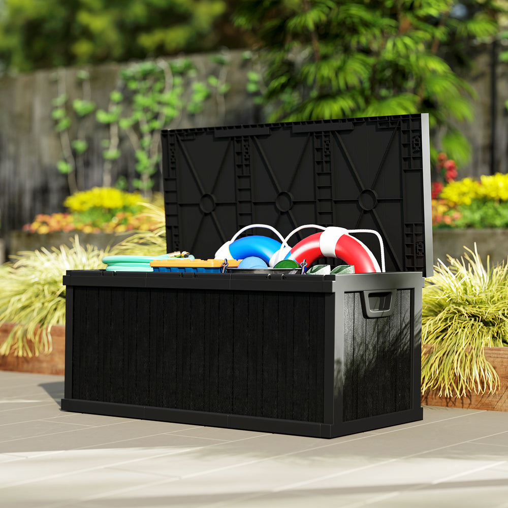 Outdoor Resin Storage Box with Handles, Waterproof for Garden Tools, Black