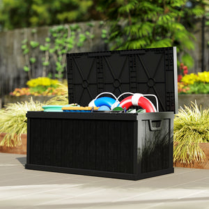 Outdoor Resin Storage Box with Handles, Waterproof for Garden Tools, Black
