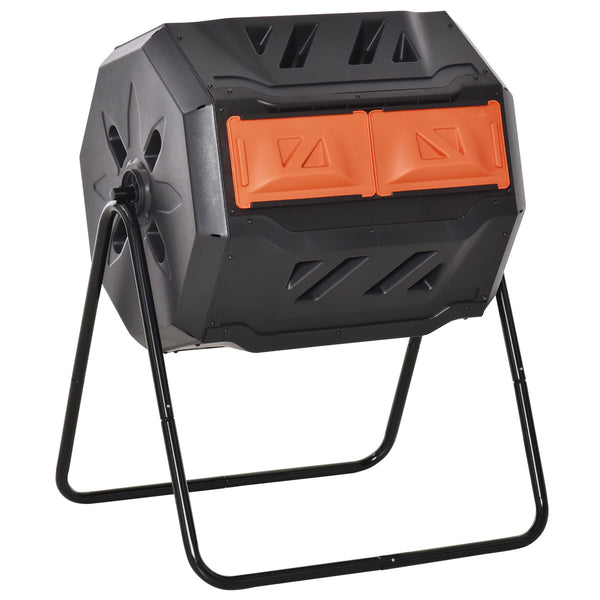 Double chamber rotary composter, 360° rotation, 163 litres, orange