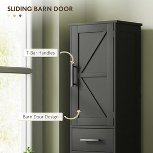 Bathroom cabinet 170 cm high with drawer, barn doors and adjustable shelves, black