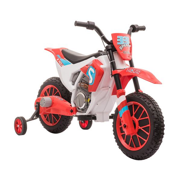 12V Electric Motorcycle with Training Wheels, Red