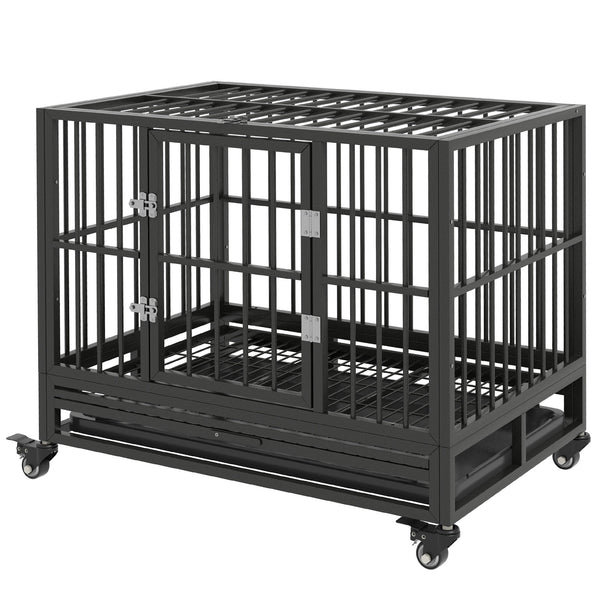 Sturdy steel cage with wheels, grey