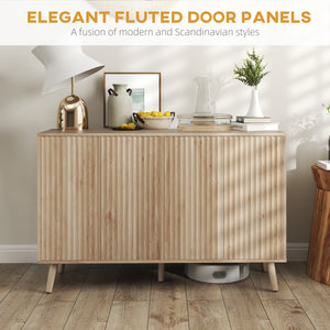 Buffet with storage, modern style, fluted legs and adjustable shelves, natural wood