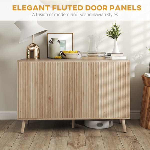 Buffet with storage, modern style, fluted legs and adjustable shelves, natural wood