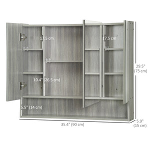 Wall-mounted medicine cabinet with mirror and adjustable shelves, gray