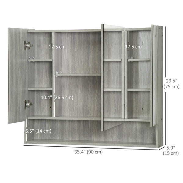 Wall-mounted medicine cabinet with mirror and adjustable shelves, gray