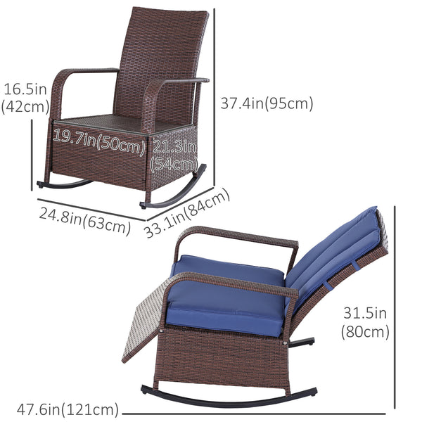 Outdoor reclining rocking chair in woven resin with cushion, dark blue