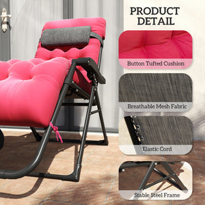 Fauteuil zéro gravité rembourré avec porte-gobelet, dossier réglable, coussin amovible pour l'extérieur, rouge