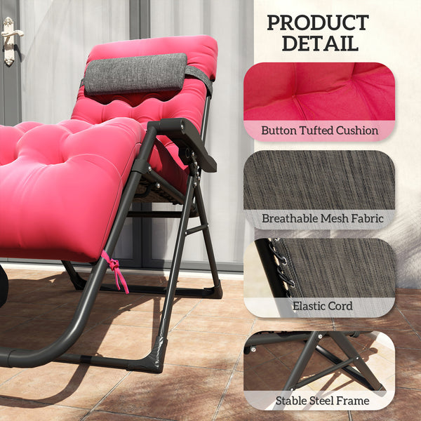 Fauteuil zéro gravité rembourré avec porte-gobelet, dossier réglable, coussin amovible pour l'extérieur, rouge