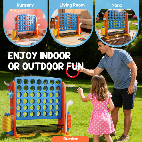 Giant Connect 4 game, 4 in 1 for children with basketball, ring toss and golf