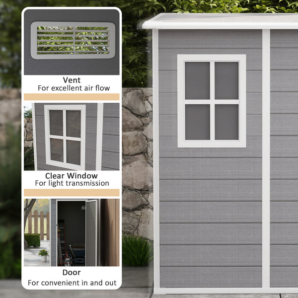 Lean-to garden shed with window, ventilation and plastic roof, grey