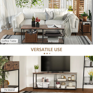 Industrial TV Stand for TVs up to 55 inches with Shelves, Rustic Brown