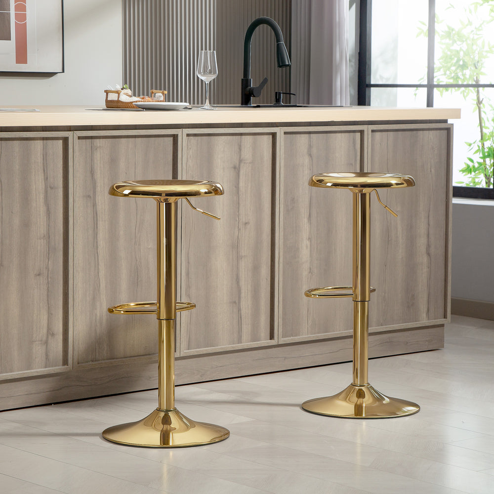 Set of 2 steel bar stools, gold