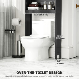 Modern over-the-bathroom storage unit with open shelves and double-door cabinet, black