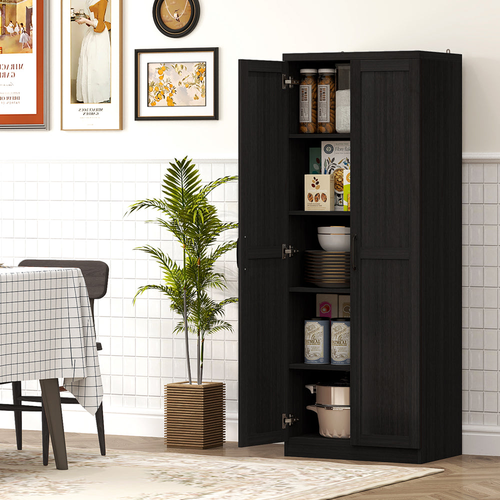 5-Tier Pantry with Doors and Adjustable Shelves, Black