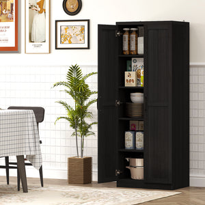 5-Tier Pantry with Doors and Adjustable Shelves, Black