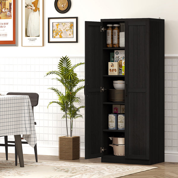 5-Tier Pantry with Doors and Adjustable Shelves, Black