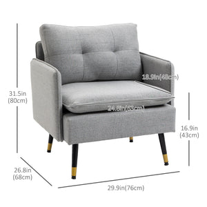 Modern upholstered accent chair with tufted back and steel legs, gray