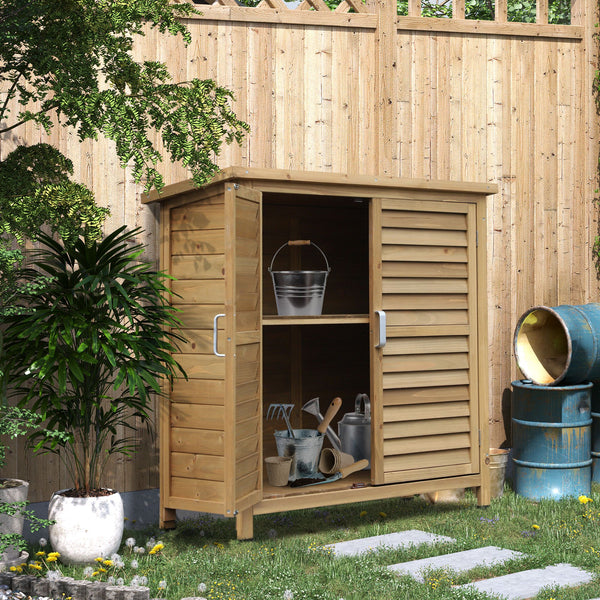 Wooden garden shed with 2 doors, natural